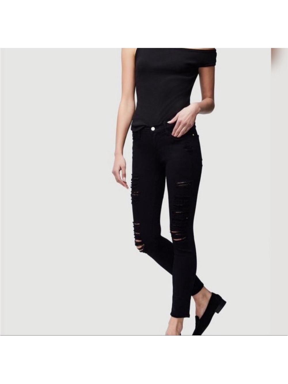 Frame Denim Black Skinny Jeans with Branded Waist